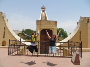 Super cheesy picture of Emily and me jumping in front of the world's largest sun dial